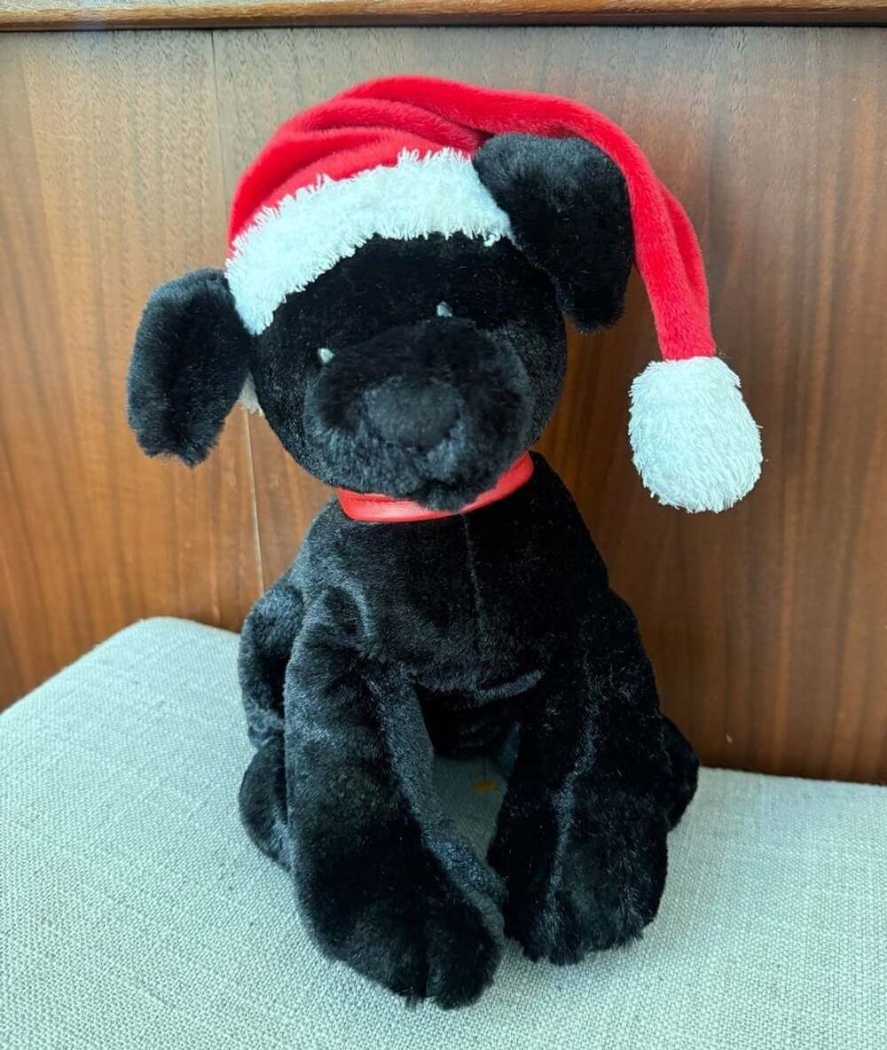 Gund Rolley TM Black Lab Puppy Plush With Christmas Santa Hat